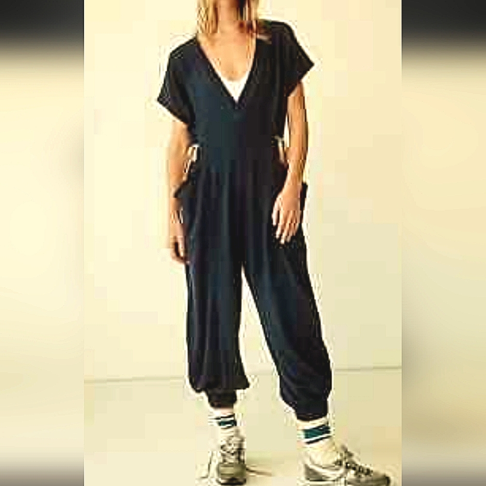 Free People Fp Movement Coast to Coast Jumpsuit Blue Harem Leg  L